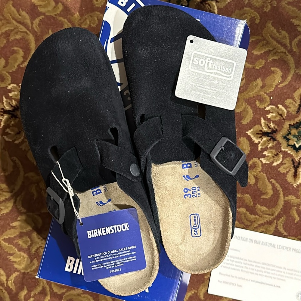NIB Birkenstock Boston Soft Footbed Clog Midnight Blue Suede Size 39N